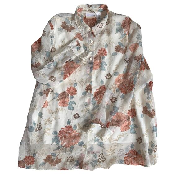 Alfred Dunner 22W Floral Blouse Sheer Button Up Layered Look Top - Picture 1 of 9